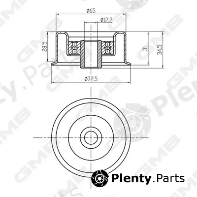 GMB GTC1290 — Deflection/Guide Pulley, timing belt
