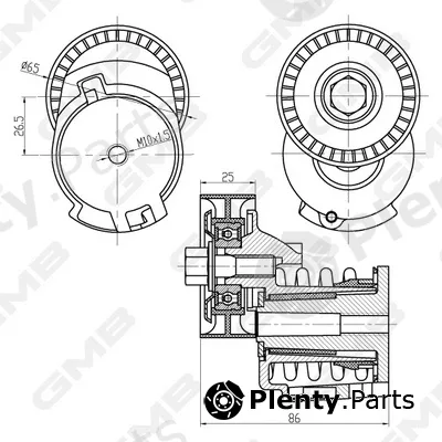 GMB GAT20970 — Belt Tensioner, V-ribbed belt