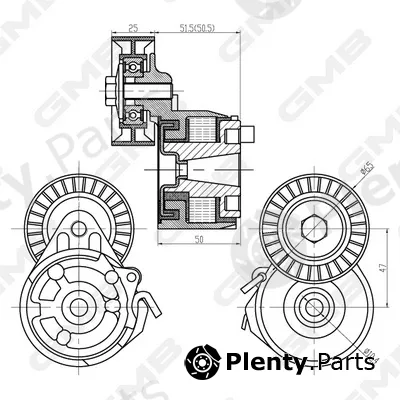 GMB GAT21290 — Belt Tensioner, V-ribbed belt