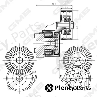 GMB GAT22450 — Belt Tensioner, V-ribbed belt