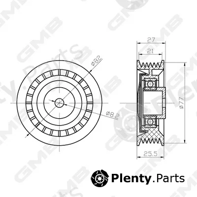 GMB GTC0670 — Deflection/Guide Pulley, timing belt