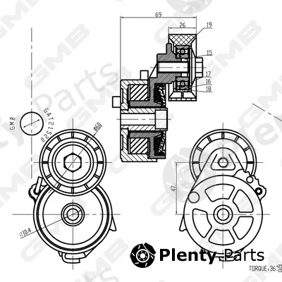 GMB GAT21520 — Belt Tensioner, V-ribbed belt