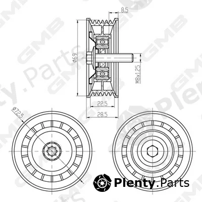GMB GTC1450 — Deflection/Guide Pulley, timing belt