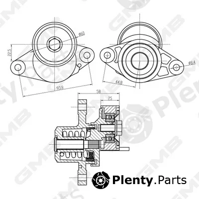 GMB GAT21000 — Belt Tensioner, V-ribbed belt