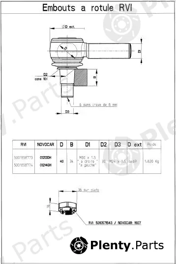 Novocar 01214GH — Angled Ball Joint, steering drag link Embout à rotule PL Pas à Gauche