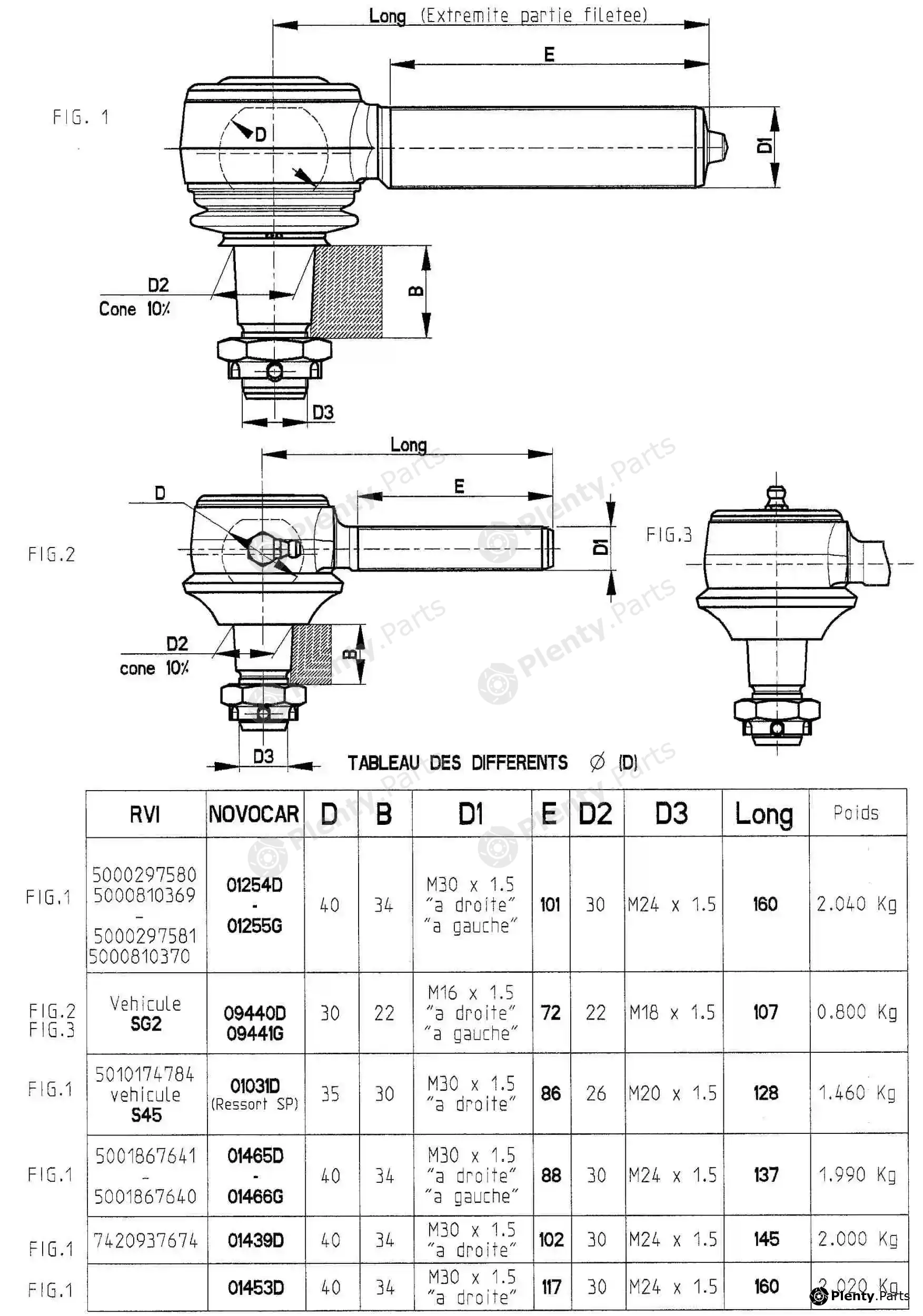 Novocar 01031D — Angled Ball Joint, steering drag link Embout à rotule PL Pas à Droite