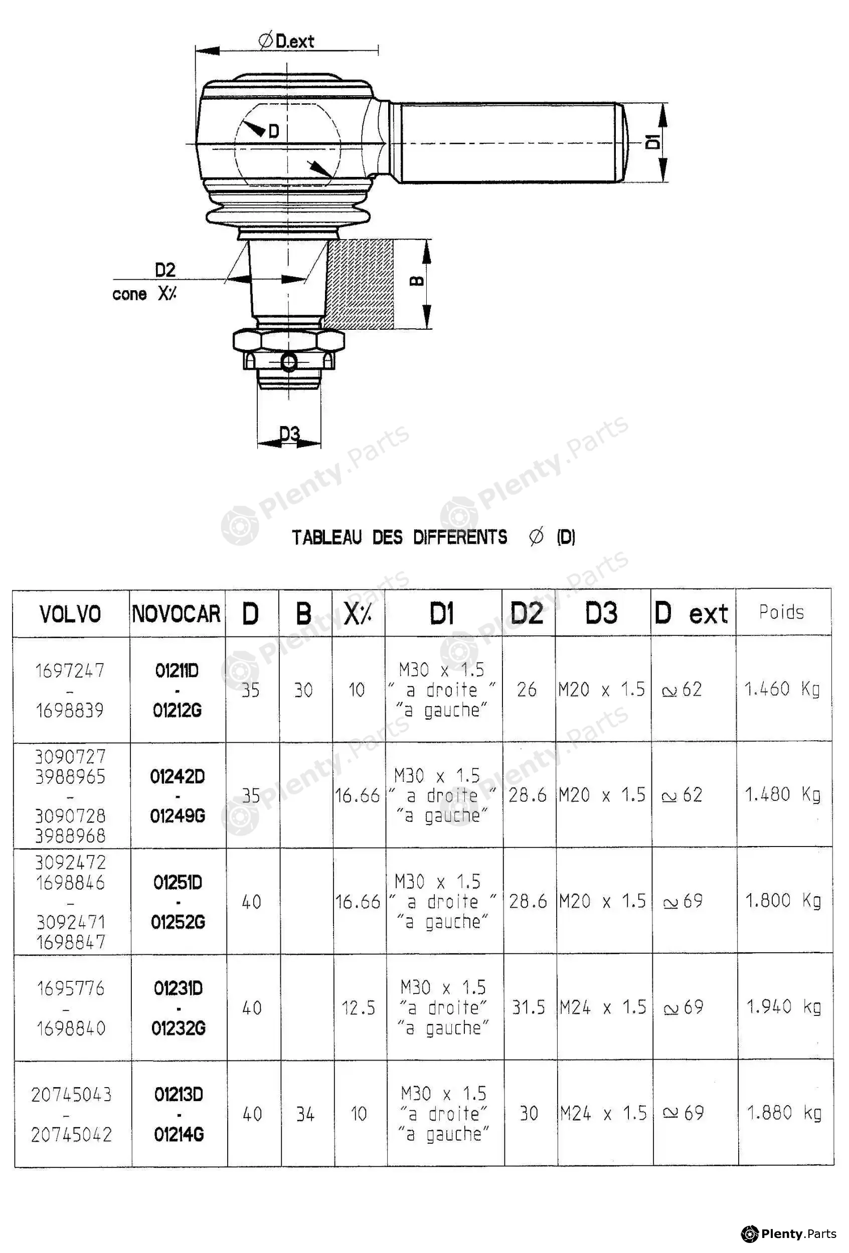 Novocar 01231D — Angled Ball Joint, steering drag link Embout à rotule PL Pas à Droite