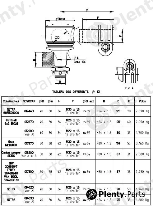 Novocar 01244D — Angled Ball Joint, steering drag link Embout a rotule