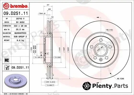 Brembo 09.D251.11 — Brake Disc PRIME LINE - UV Coated