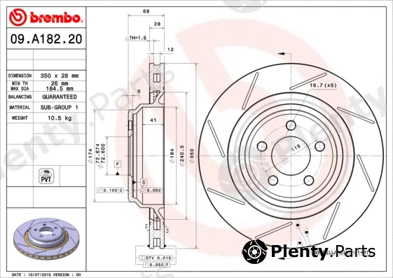 Brembo 09.A182.21 — Brake Disc PRIME LINE - UV Coated