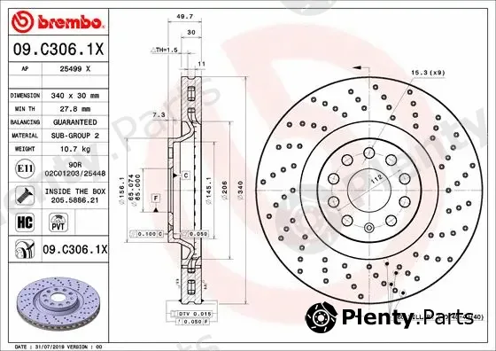Brembo 09.C306.1X — Brake Disc XTRA LINE - Xtra