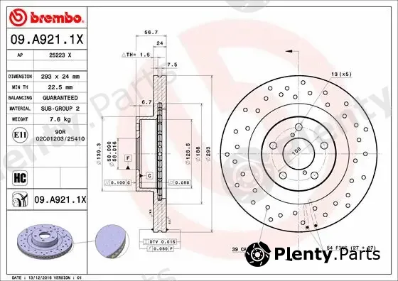 Brembo 09.A921.1X — Brake Disc XTRA LINE - Xtra