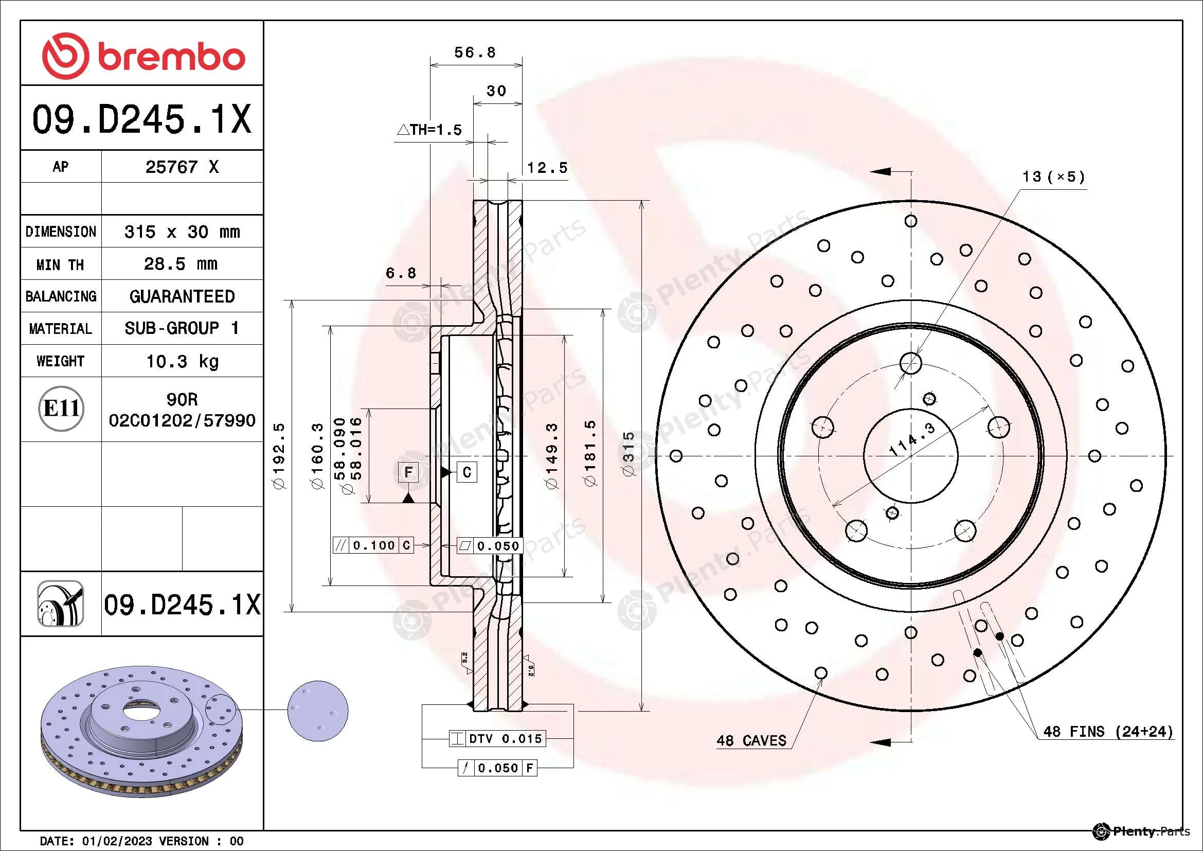 Brembo 09.D245.1X — Brake Disc XTRA LINE - Xtra