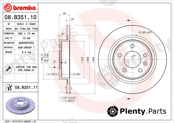 Brembo 08.B351.11 — Brake Disc PRIME LINE - UV Coated