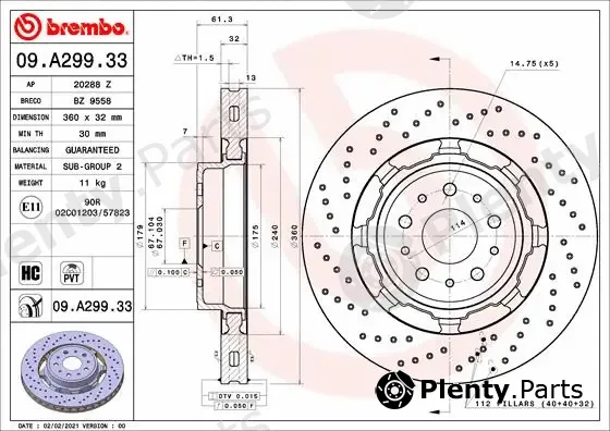 Brembo 09.A299.33 — Brake Disc PRIME LINE - Dual Cast