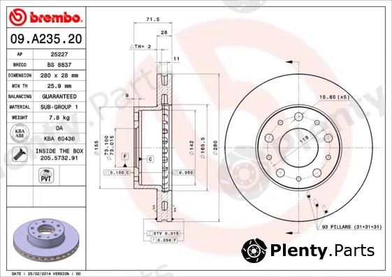 Brembo 09.A235.20 — Brake Disc PRIME LINE