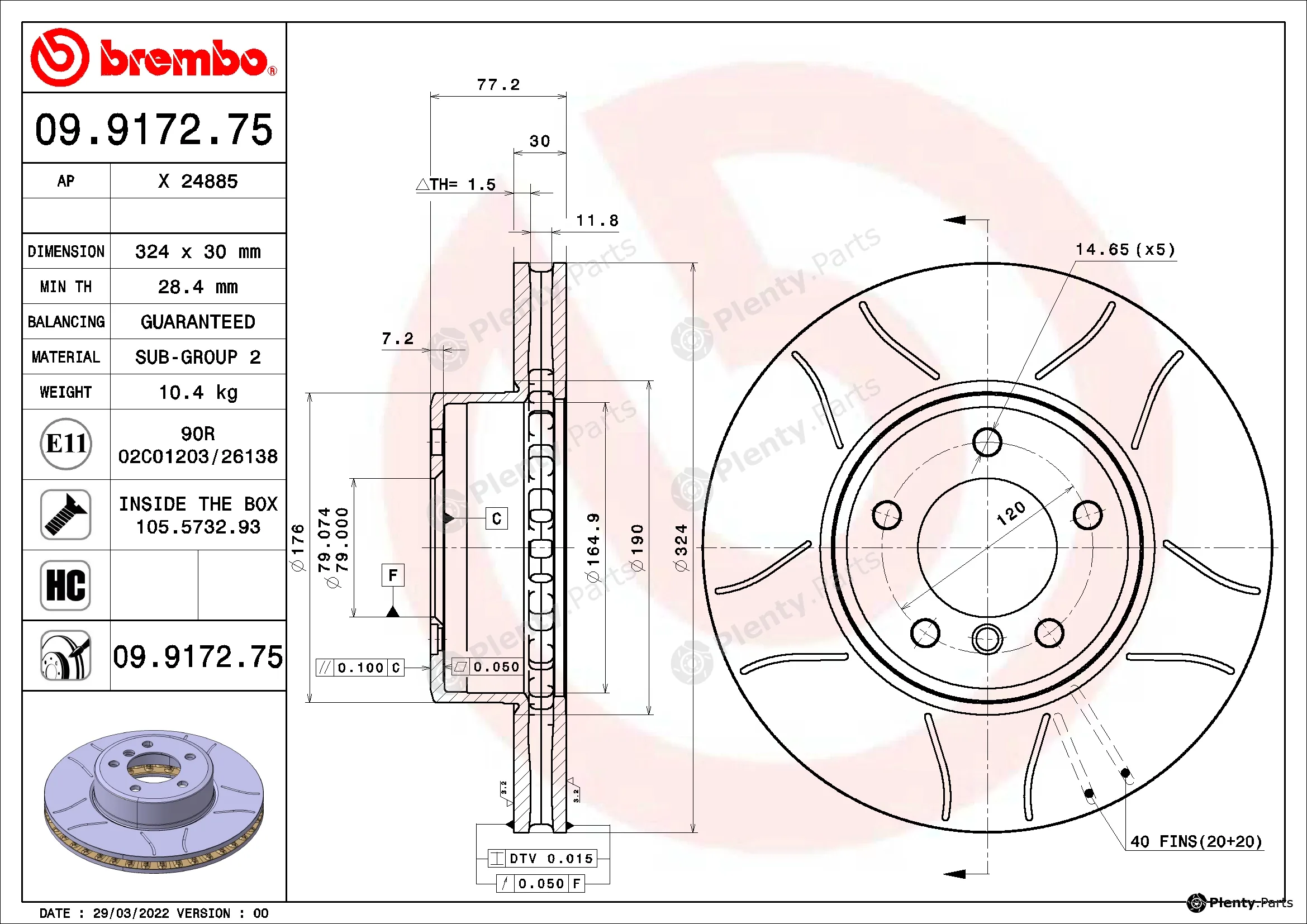 Brembo 09.9172.75 — Brake Disc XTRA LINE - Max