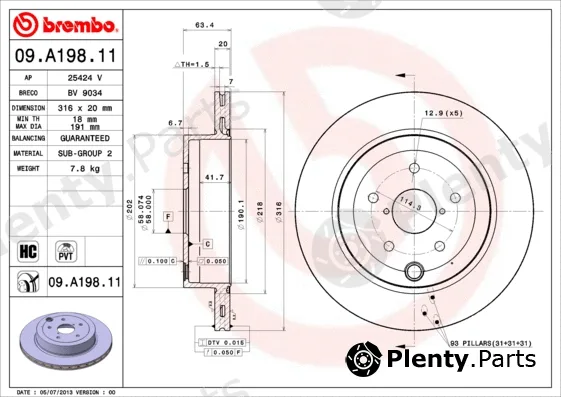 Brembo 09.A198.11 — Brake Disc PRIME LINE - UV Coated
