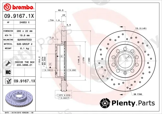 Brembo 09.9167.1X — Brake Disc XTRA LINE - Xtra