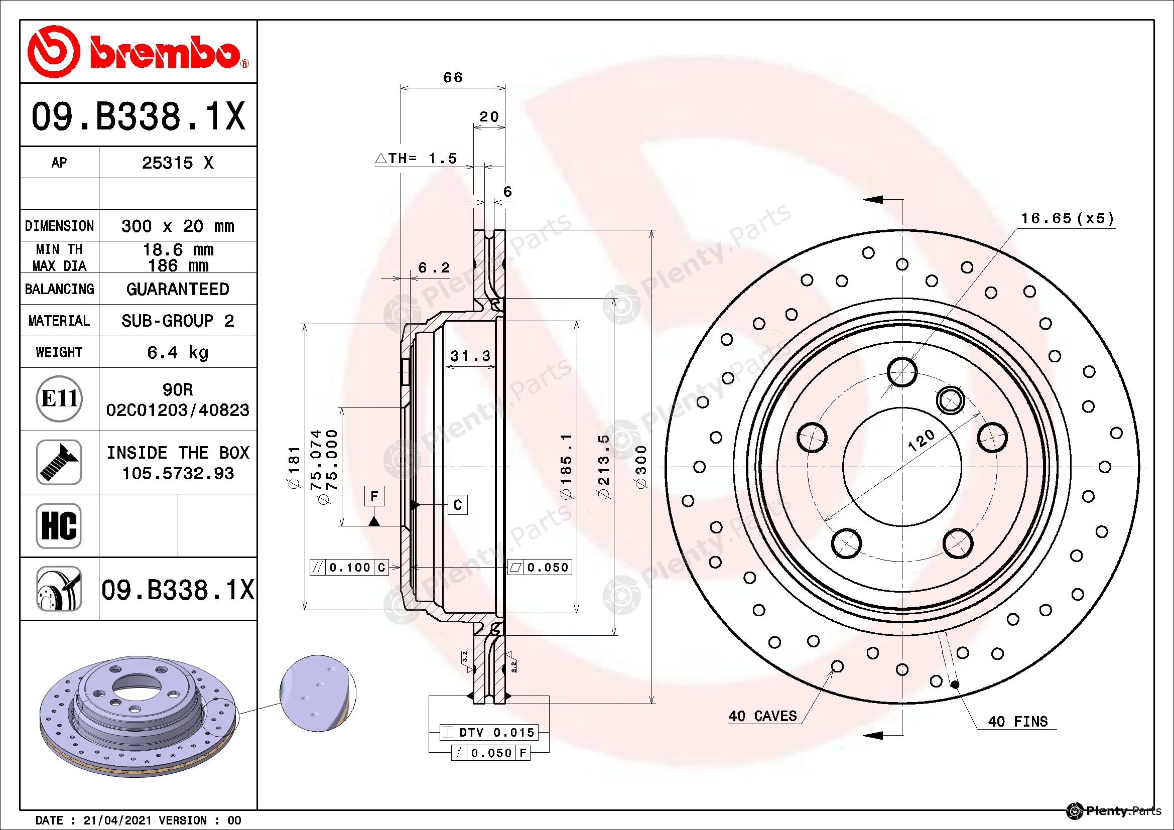 Brembo 09.B338.1X — Brake Disc XTRA LINE - Xtra
