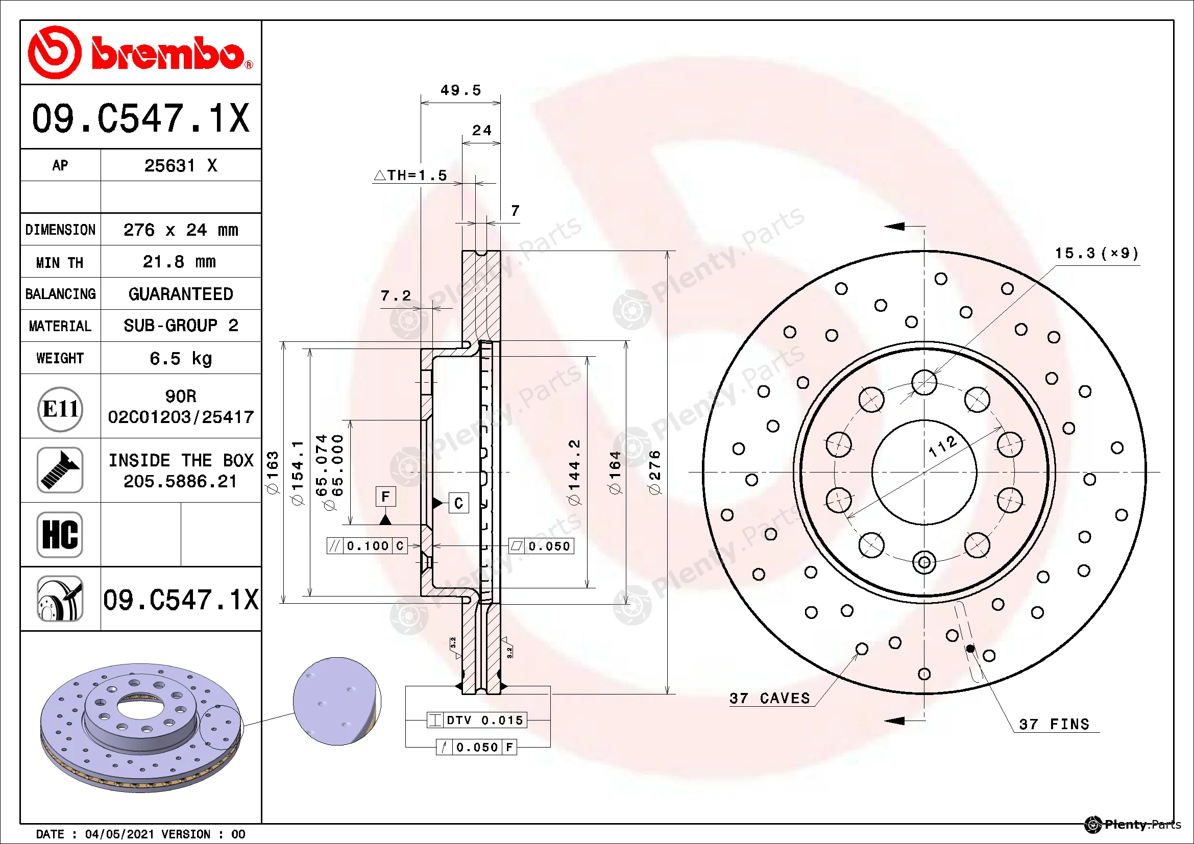 Brembo 09.C547.1X — Brake Disc XTRA LINE - Xtra