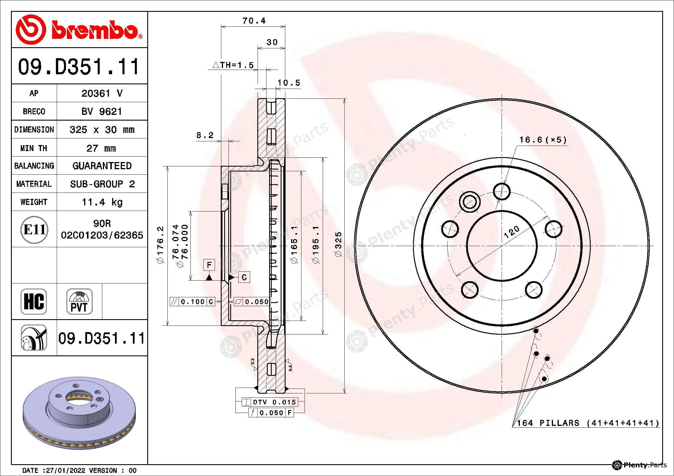 Brembo 09.D351.11 — Brake Disc PRIME LINE - UV Coated