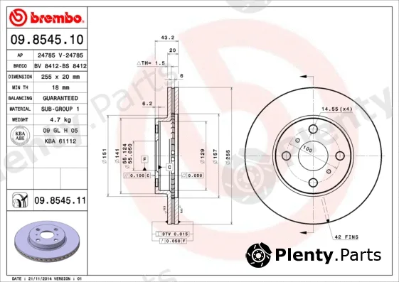Brembo 09.8545.10 — Brake Disc PRIME LINE