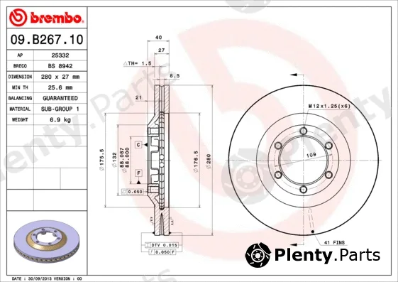 Brembo 09.B267.10 — Brake Disc PRIME LINE