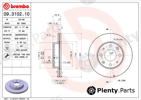 Brembo 09.3102.10 — Brake Disc PRIME LINE