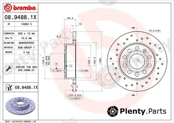Brembo 08.9488.1X — Brake Disc XTRA LINE - Xtra