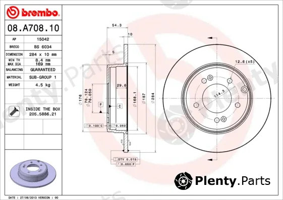 Brembo 08.A708.11 — Brake Disc PRIME LINE - UV Coated