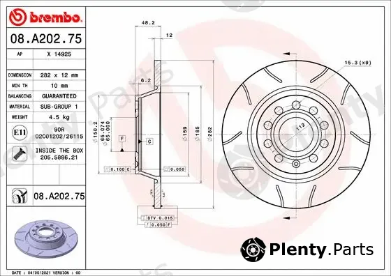 Brembo 08.A202.75 — Brake Disc XTRA LINE - Max