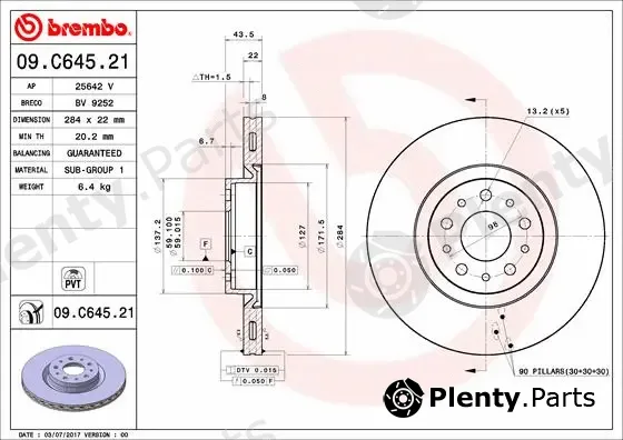 Brembo 09.C645.21 — Brake Disc PRIME LINE - UV Coated
