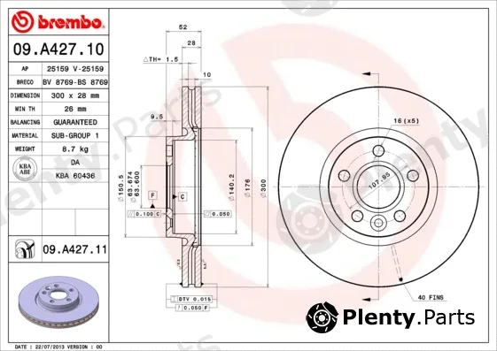 Brembo 09.A427.11 — Brake Disc PRIME LINE - UV Coated