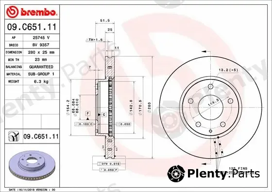 Brembo 09.C651.11 — Brake Disc PRIME LINE - UV Coated