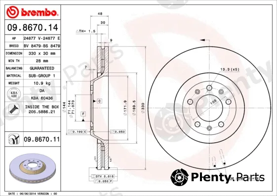 Brembo 09.8670.11 — Brake Disc PRIME LINE - UV Coated