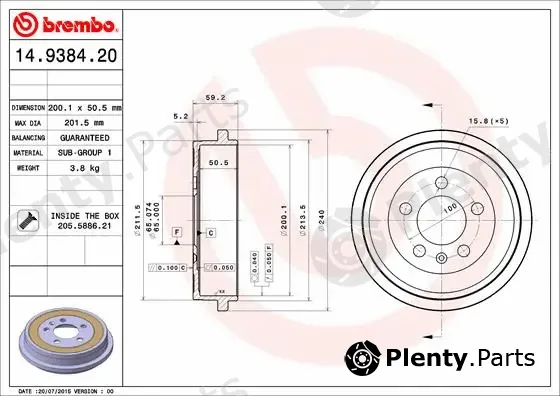 Brembo 14.9384.20 — Brake Drum ESSENTIAL LINE