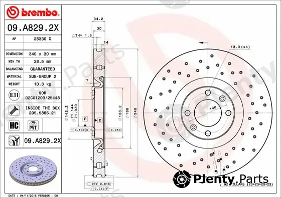 Brembo 09.A829.2X — Brake Disc XTRA LINE - Xtra