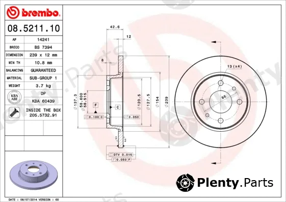 Brembo 08.5211.10 — Brake Disc PRIME LINE