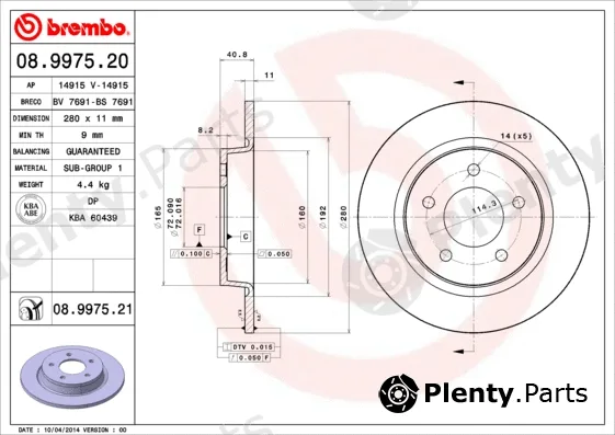 Brembo 08.9975.21 — Brake Disc PRIME LINE - UV Coated