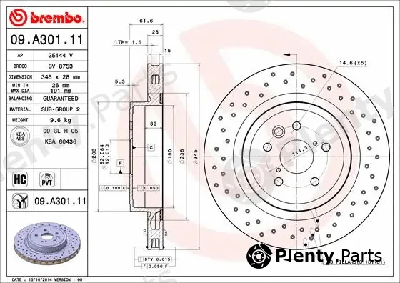 Brembo 09.A301.11 — Brake Disc PRIME LINE - UV Coated