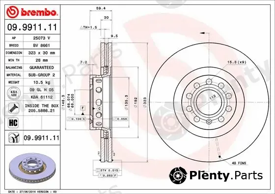 Brembo 09.9911.11 — Brake Disc PRIME LINE - UV Coated