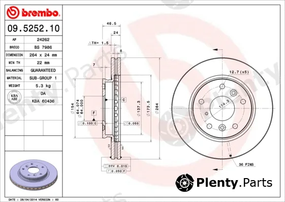 Brembo 09.5252.10 — Brake Disc PRIME LINE