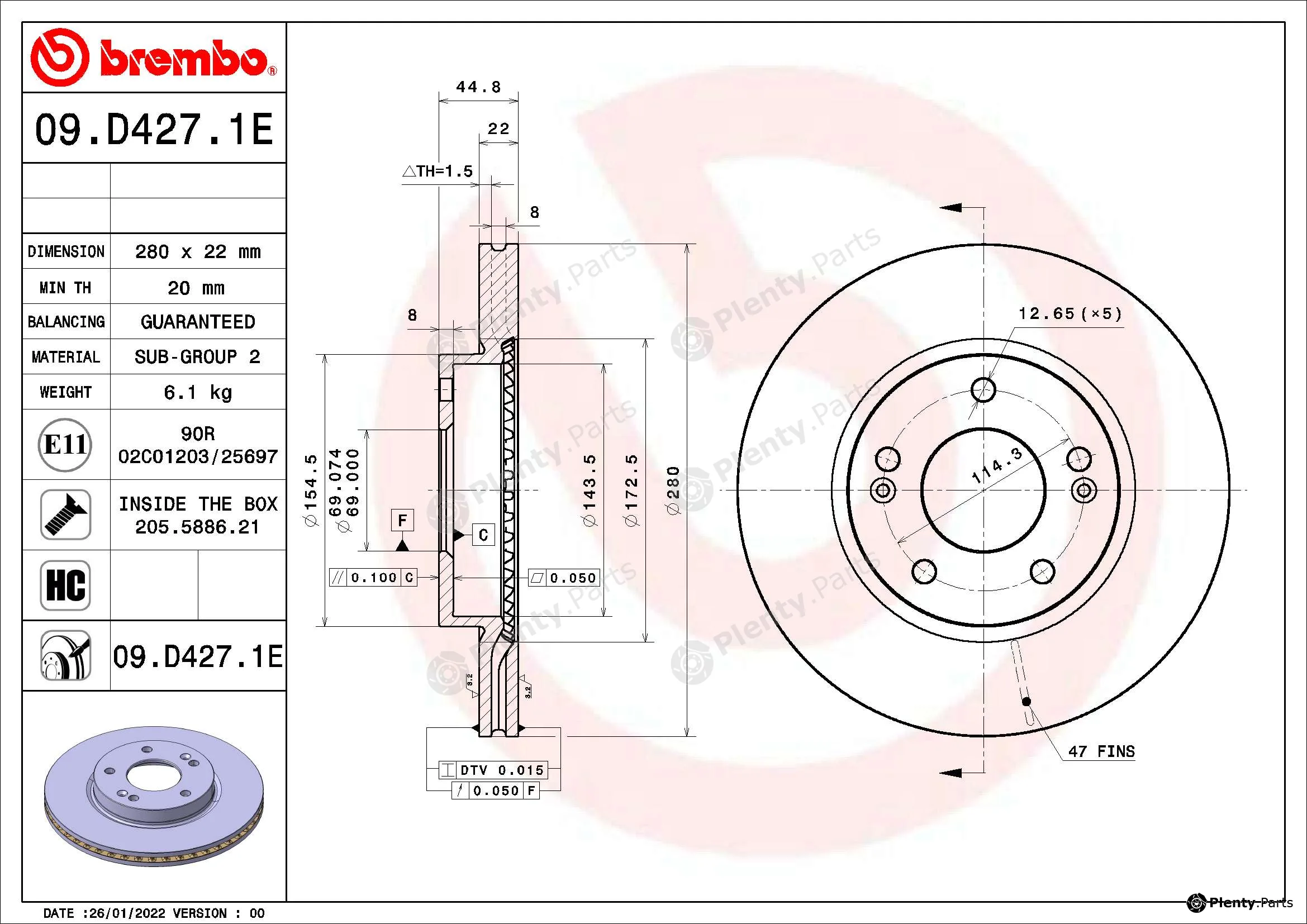 Brembo 09.D427.1E — Brake Disc BEYOND LINE - EV