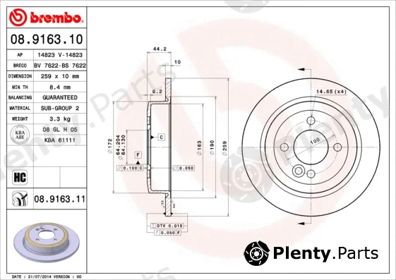 Brembo 08.9163.10 — Brake Disc PRIME LINE