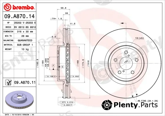Brembo 09.A870.11 — Brake Disc PRIME LINE - UV Coated