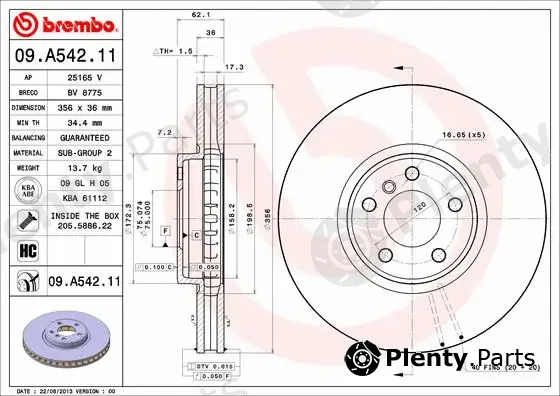 Brembo 09.A542.11 — Brake Disc PRIME LINE - UV Coated