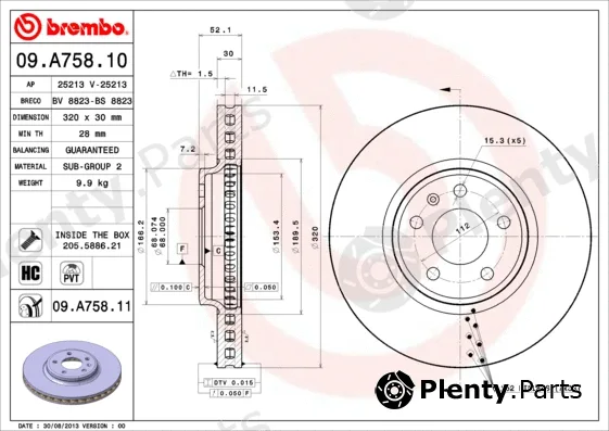 Brembo 09.A758.11 — Brake Disc PRIME LINE - UV Coated