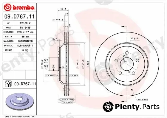 Brembo 09.D767.11 — Brake Disc PRIME LINE - UV Coated