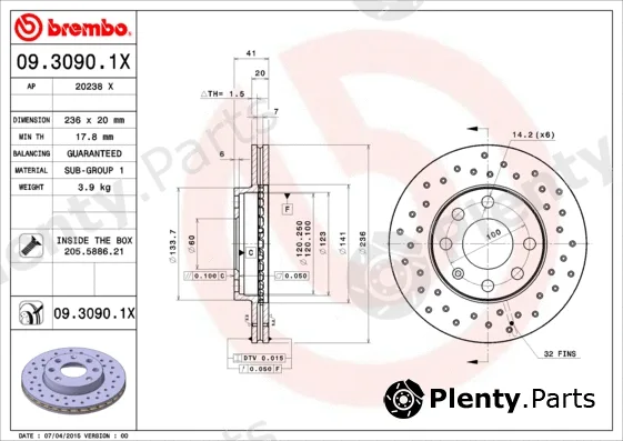 Brembo 09.3090.1X — Brake Disc XTRA LINE - Xtra